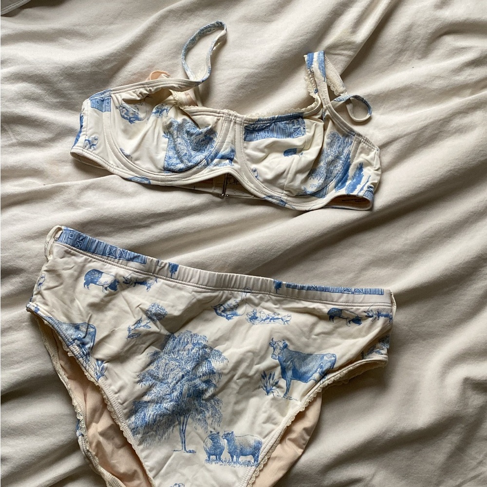 Stylish Blue and Cream Bikini Set